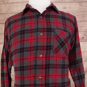 Field & Stream Shirt Mens Large Red Black Gray‎ Plaid Flannel Button Down Pocket